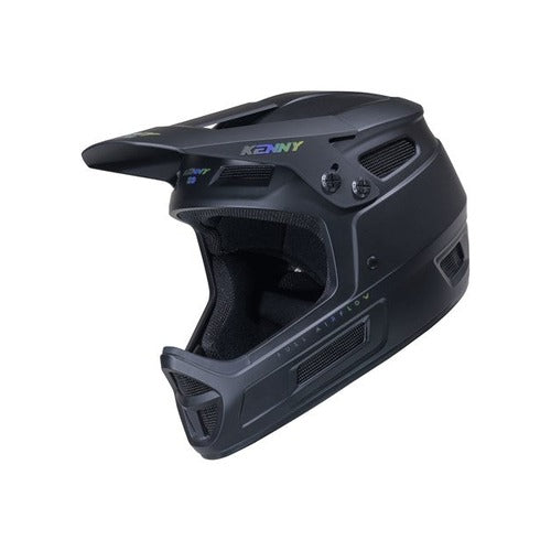 The Kenny Racing Elite Helmet Black is a matte black full-face motocross helmet featuring a visor and ventilation openings, with “KENNY” displayed on the side and front. Lightweight and engineered for optimal protection and comfort, this helmet is an excellent choice for youth BMX riders or anyone seeking a high-performance BMX race helmet.