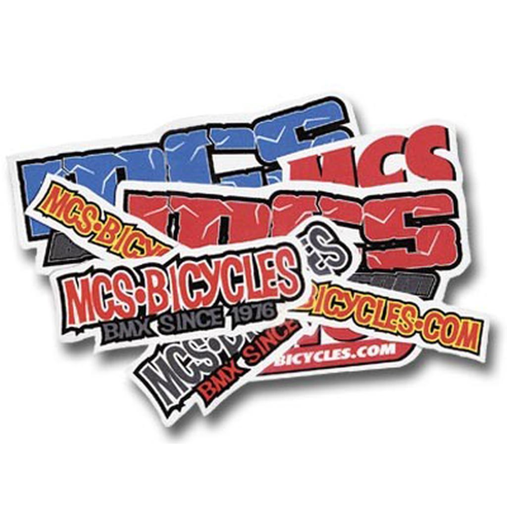 Add some flair to your ride with the MCS Random Sticker Pack—featuring vibrant MCS Bicycles stickers with "BMX Since 1976" and "MCSBicycles.com" in assorted styles, perfect for customizing your gear or bike!.