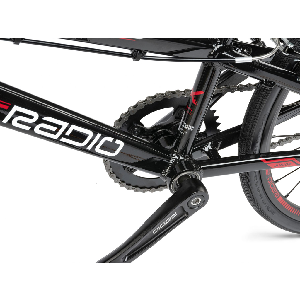 A black Radio Xenon Junior Bike with disc brake ready.