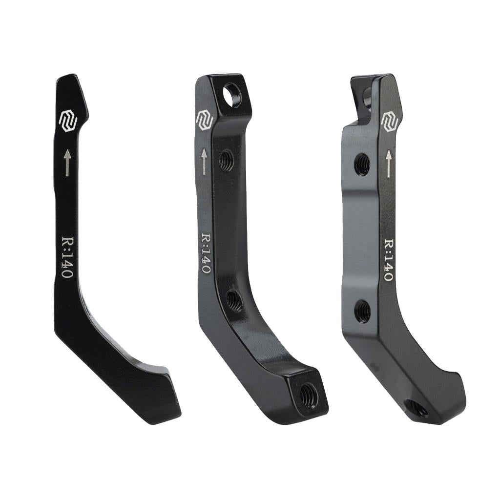 Three black Promax Disc Brake Adaptor Flat Mount to Post Mount Rear units for 140mm rotors, marked "R-140" with arrows, are shown from various angles against a white background.