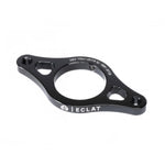 The Eclat Gyro Rotor Plate is a black CNC-machined metal alloy sprocket guard with three mounting holes and "ECLAT" branding on the side, displayed against a white background.