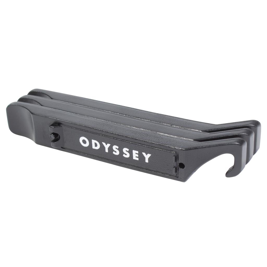 The Odyssey Futura Tyre Lever Kit includes three black plastic levers, stacked together for easy storage—ideal for quickly removing bicycle tires from rims.