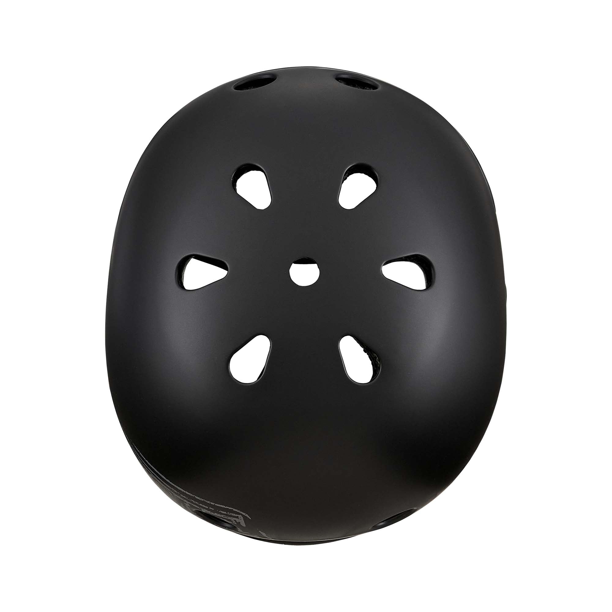 Viewed from the top, the Protec Full Cut Helmet / Bicycle Union Signature features six oval ventilation holes and a smooth matte finish. Constructed with a high-impact ABS shell, this action sports helmet draws inspiration from the iconic Pro-Tec Full Cut helmet design.