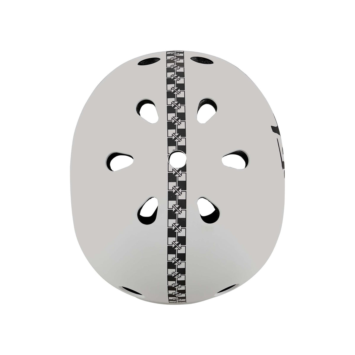 Protec Full Cut Certified Helmet / Fit Bike Signature in white, featuring a bold black star-patterned stripe along the center and six visible top-view ventilation holes; built with high-impact ABS for enhanced durability.