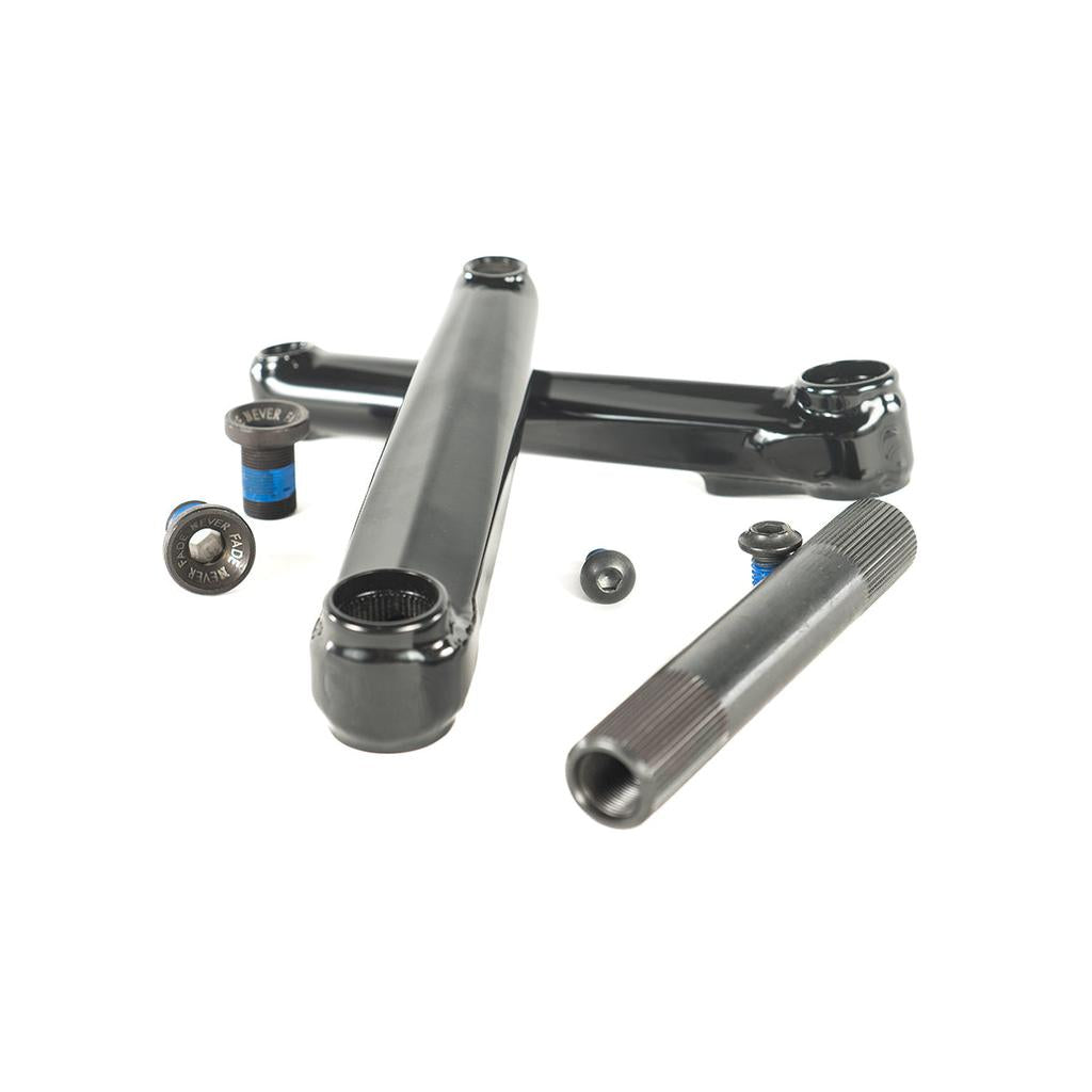 The Cult Hawk V2 Cranks, featuring durable 22mm chromoly black crank arms and spindle with bolts and hardware, are shown on a white background.