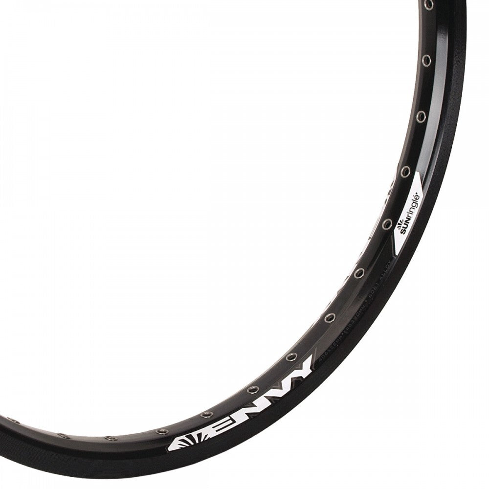 A Sun Envy Rim 20 Inch with white lettering on it, perfect for BMX racing enthusiasts.