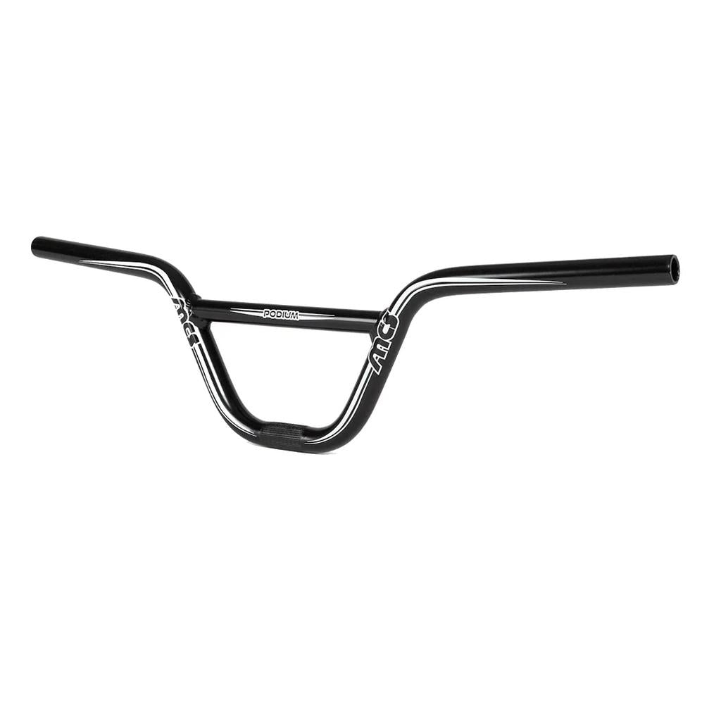 Black MCS Podium Bars (22.2mm Clamp) BMX handlebars with crossbar, featuring white "PROFIT" and "TALON" branding on each side. Sleek, durable aluminium design, shown isolated on a white background.