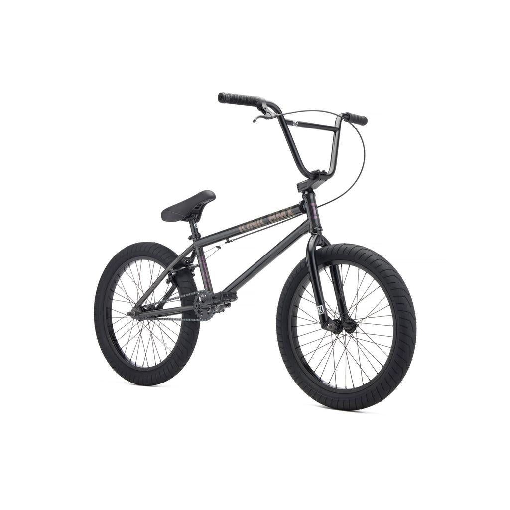 The Kink Setup 20 Inch Bike (2027) is a black BMX with thick tires, a padded seat, raised handlebars, and a durable Chromoly frame, shown on a white background.