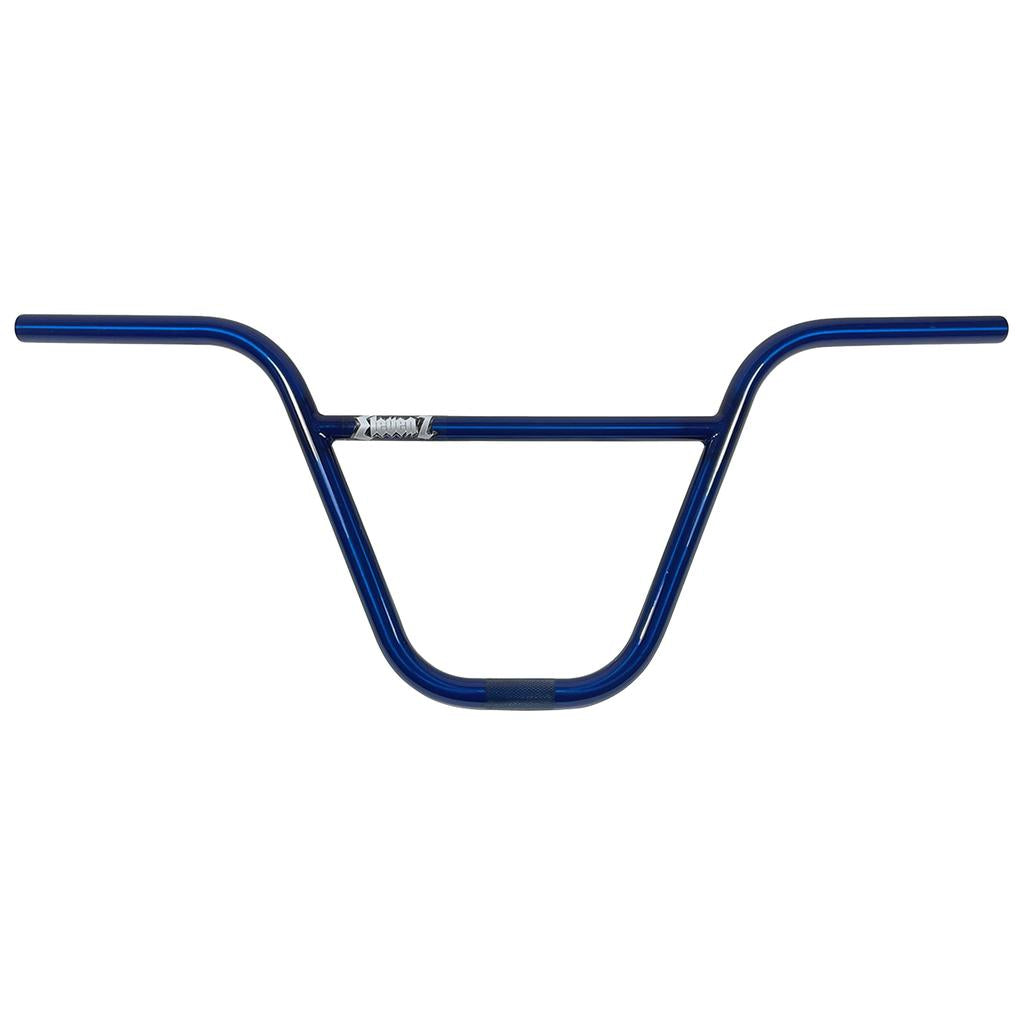 The S&M Elevenz Bar is a blue 4130 CrMo BMX handlebar with a crossbar and welded joint, shown from the front on a white background.