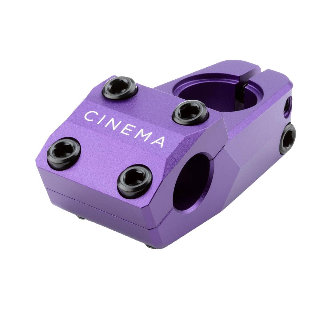 The Cinema Martinez Stem is a purple BMX stem with five black bolts, designed to secure handlebars to the fork. It’s a Corey Martinez signature model, ideal for street riding.