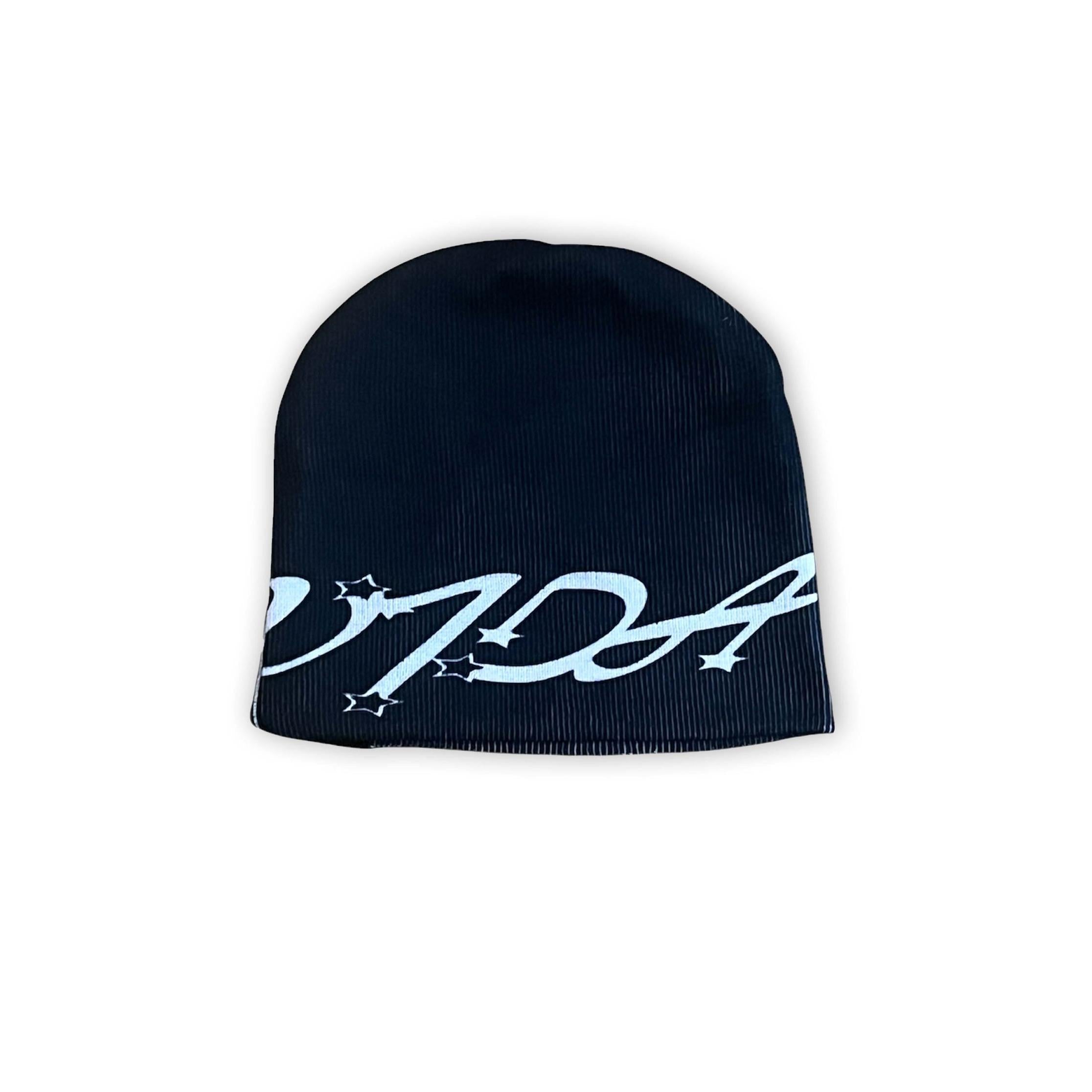 The V1DA Reversible Beanie is a black acrylic hat with a bold white sublimated print and star accents on the front. v1da.co.