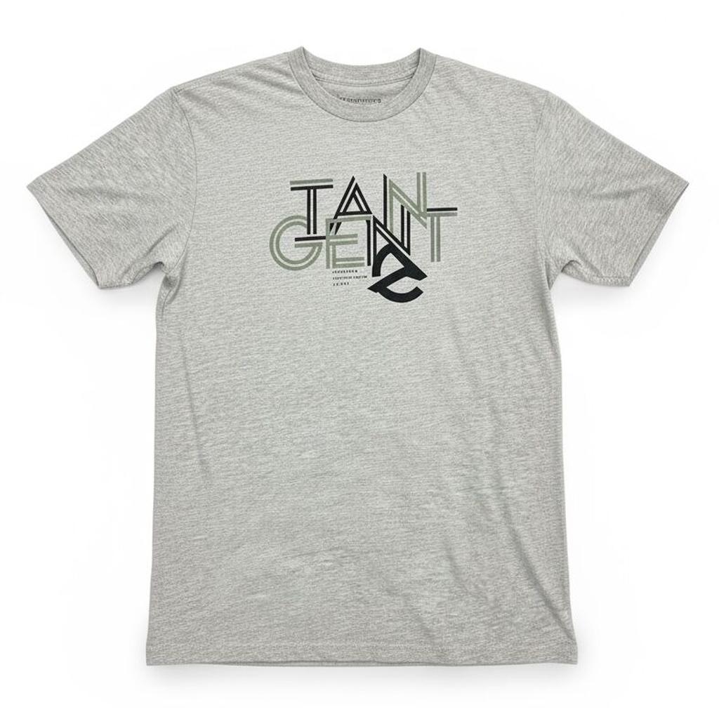 The Tangent T-Shirt features light gray fabric and overlapping black and olive green "TANGENT" lettering—a must-have short-sleeve for sweet tee fans.