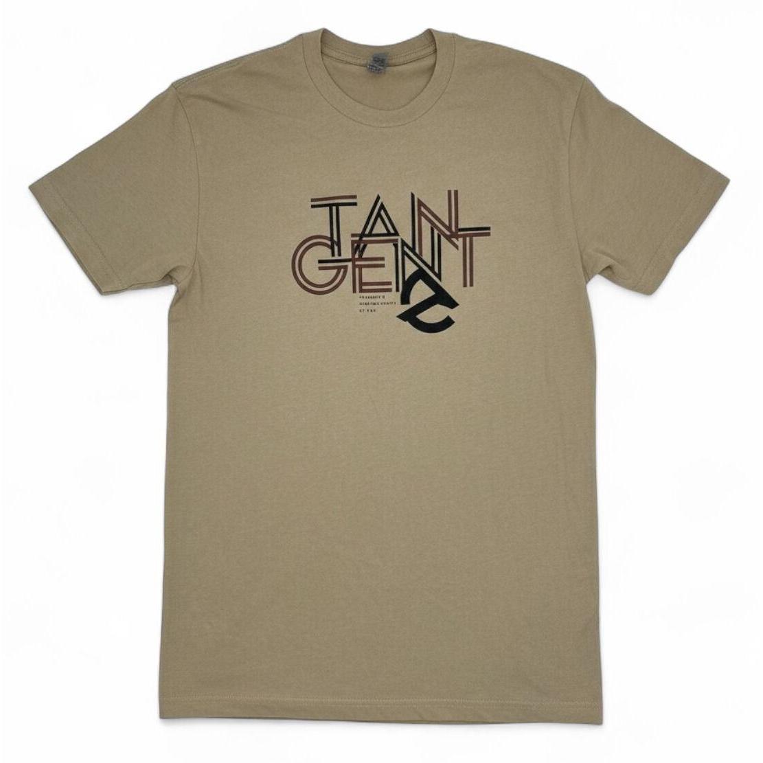 The Tangent T-Shirt from Sweet Tees is a khaki top with "Tangent" printed in bold, overlapping letters across the chest.