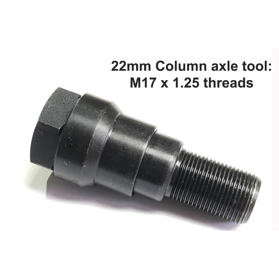 The Profile Racing Crank Tool, a black 22mm column axle tool with M17 x 1.25 threads for 3-piece cranksets, is shown on a white background.