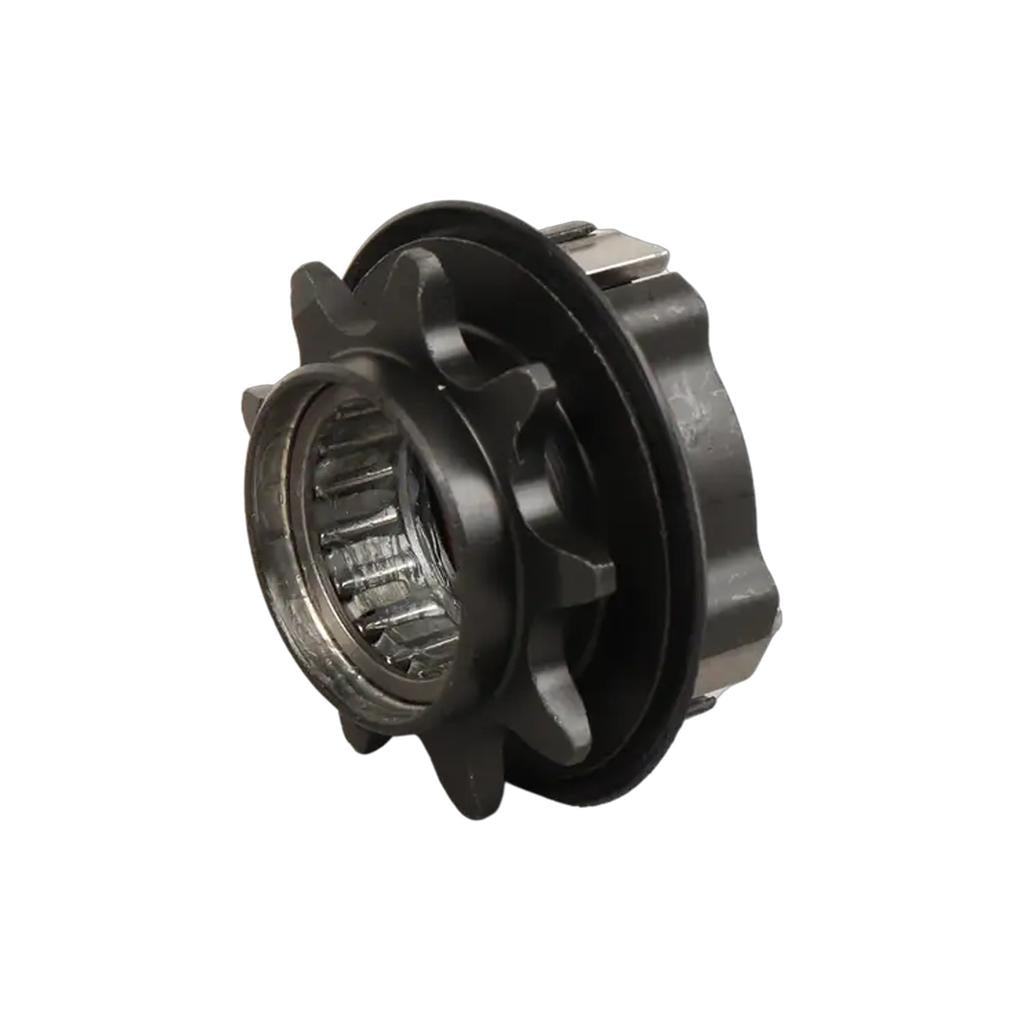 Close-up of an Eclat Shift TA (Thru Axle) Hub Driver, showing metal freewheel cog teeth and internal bearings, designed for use with the Shift TA hub, isolated on a white background.