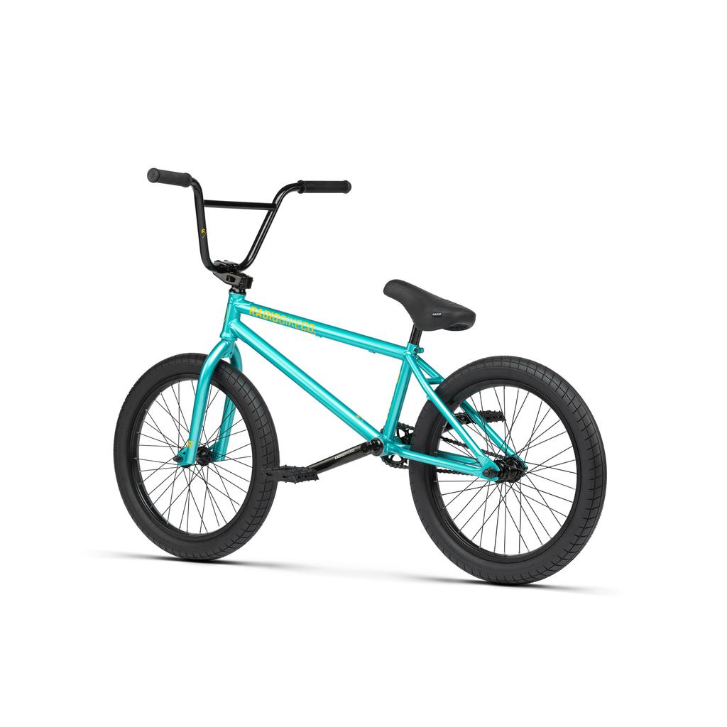 The Radio Darko 20 Inch Bike features a turquoise Chromoly frame, black handlebars, seat, pedals, and Salt Burn Tyres, displayed on a white background.