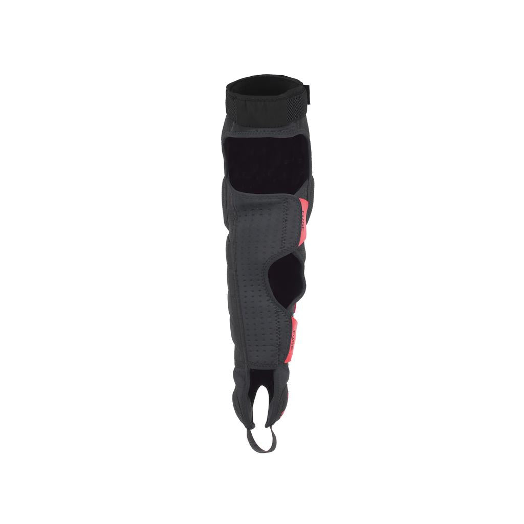 The Fuse Delta 125 Knee Shin Ankle Combo Pads (Pair) offer black and red padded leg protection with multiple impact-absorbing segments and a top Velcro strap, designed for equine use on a horse’s leg.