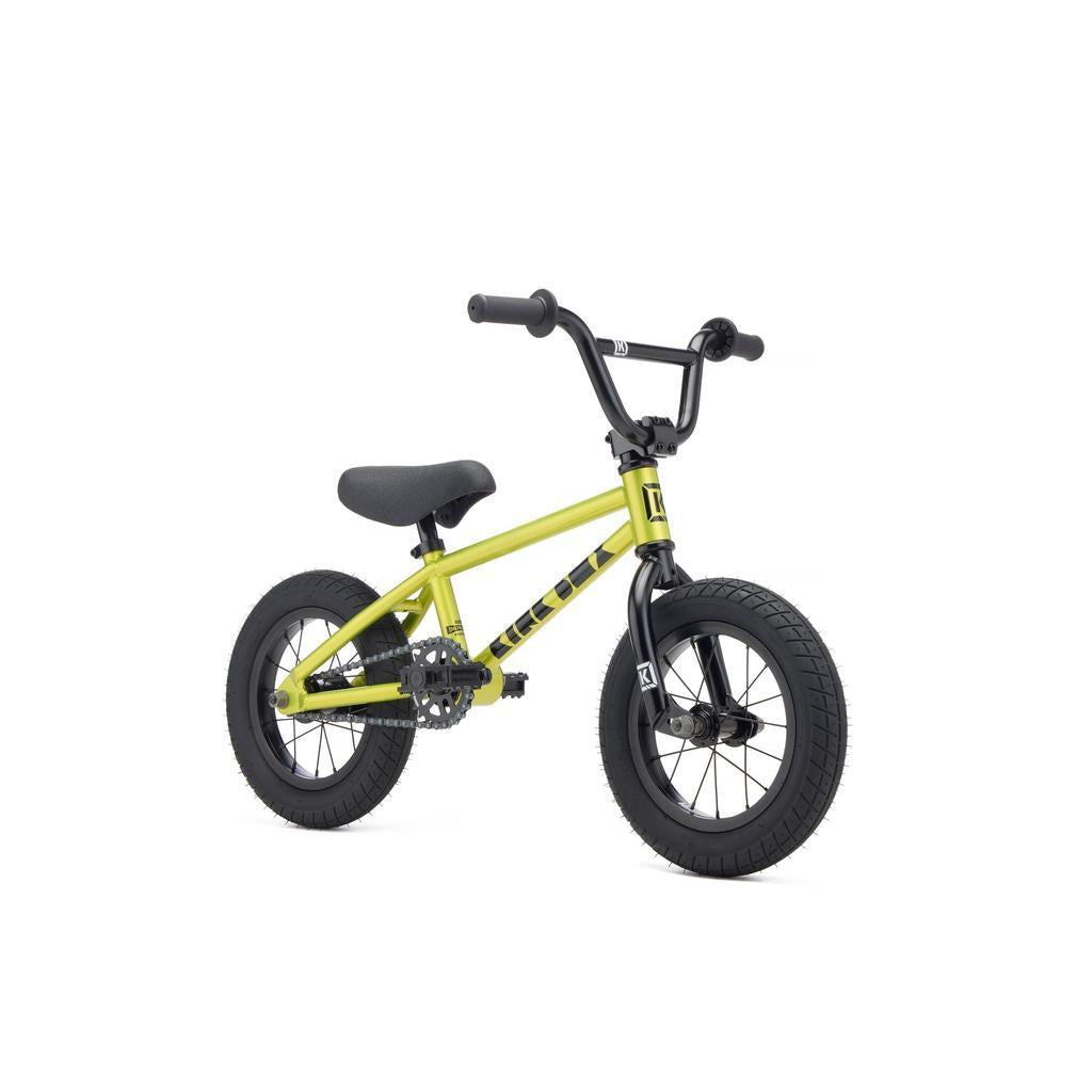 The Kink Roaster 12 Inch Bike (2027) is a small yellow and black kids BMX with thick tires, a padded seat, and straight handlebars—ideal as a fun, durable, and lightweight alternative to balance bikes.