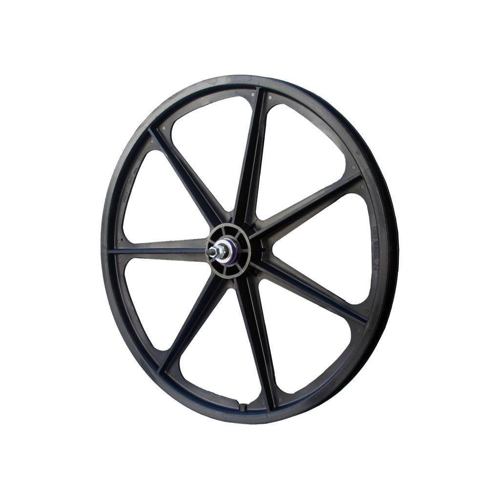 The SKYWAY TUFF II 24" Rear Wheel in black features composite nylon construction with eight spokes and a central hub, displayed against a white background.