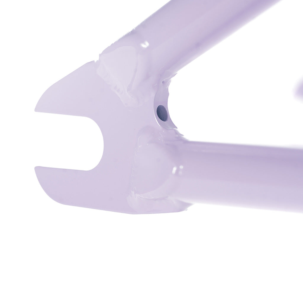 A close up image of a purple Colony Rico 'Lite' Frame, showcasing the technical wizardry of Paterico Fallico.