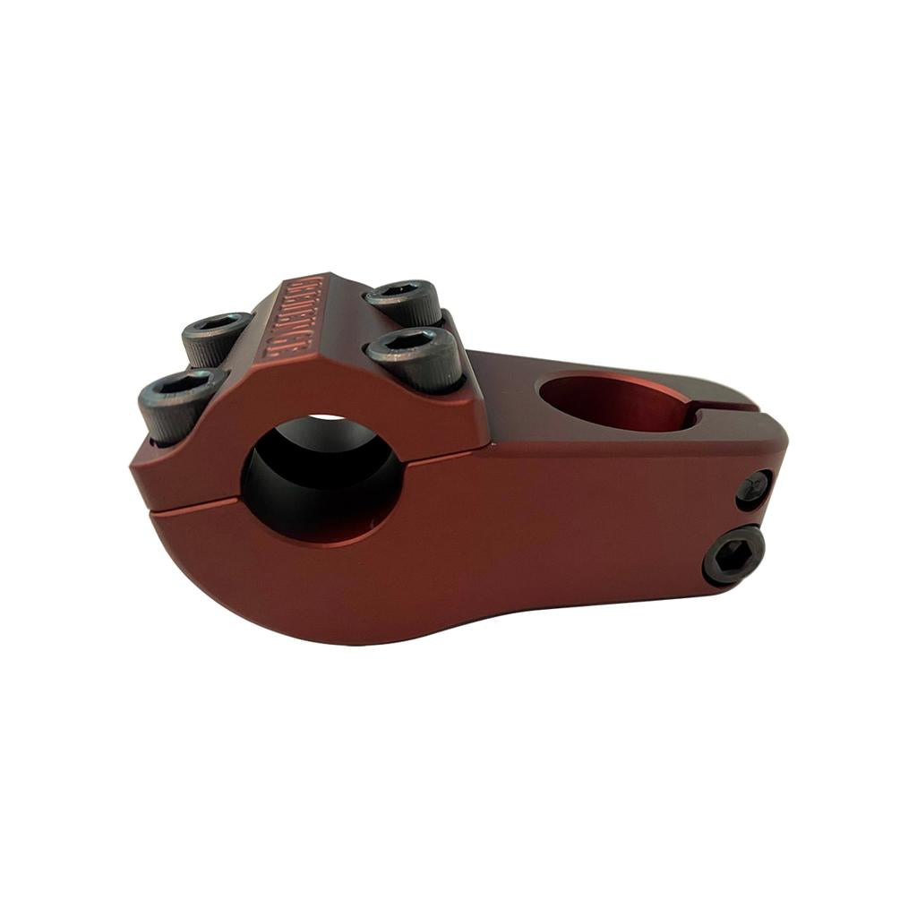 The S&M Turtleneck Stem in red has a 52mm reach, four black front bolts, and two side bolts, displayed on a white background.