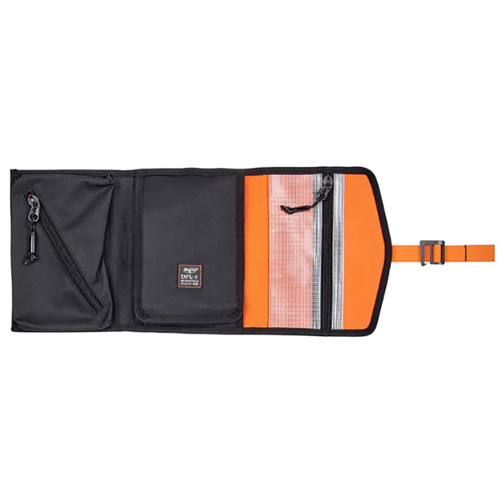 A black and orange zippered S&M Biltwell Exfill Tool Roll on a white background.