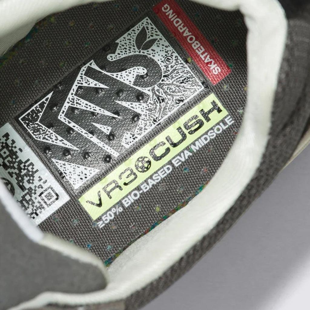 A close up of the Vans Zahba Pro Skate Shoes - Grey/Black with a qr code on it.