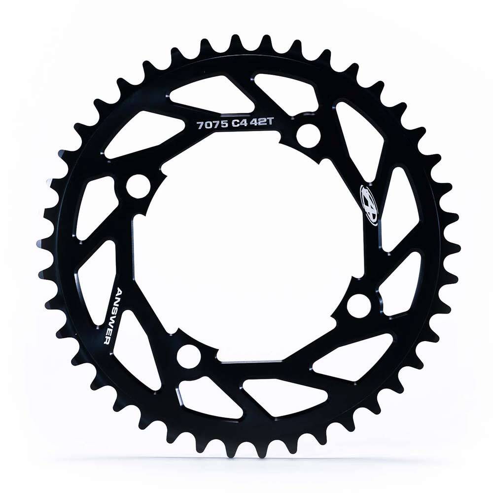 Black Answer Typhoon C4 4 Bolt Chainring with text "7075 c4 42t" on a white background.