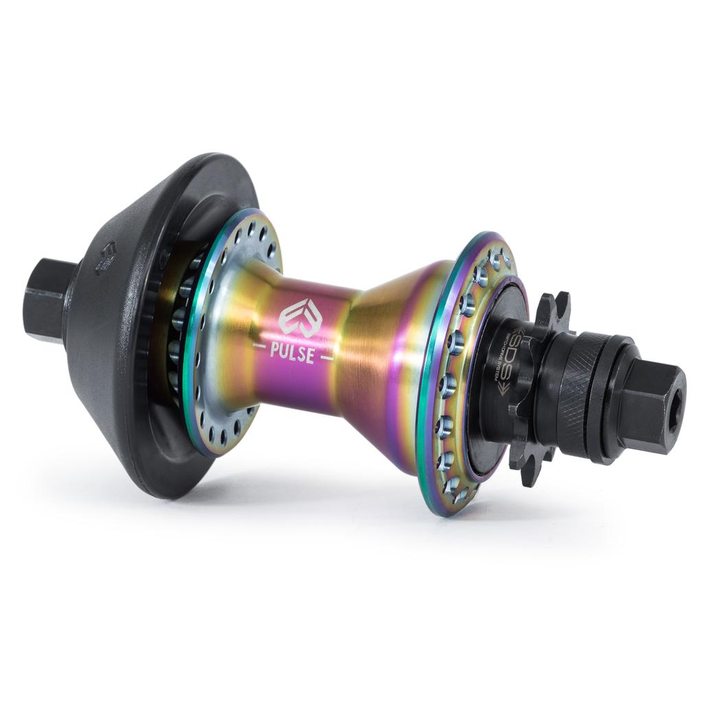 The Eclat Pulse Rear Cassette Hub features black hardware, a hubguard, and a switch drive system. It is labeled "Pulse" and shown on a white background.