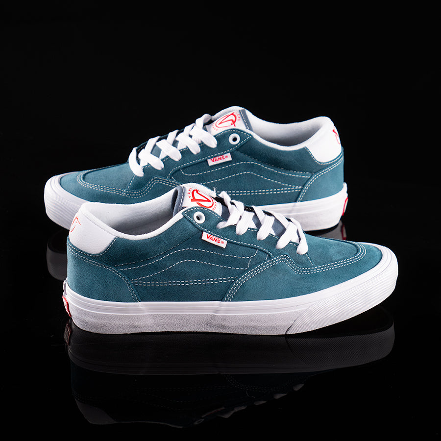Vans Rowan Leather Shoes - Blue skateboarding shoes in teal and red.