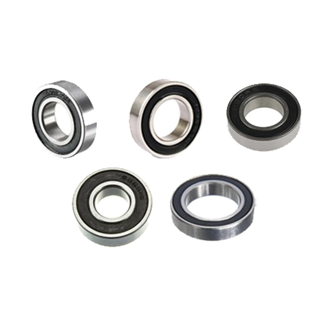 Five Joytech Hub Bearings are displayed in a row on a white background, each featuring a metallic outer ring and unique inner designs. These sealed bearings ensure smooth, reliable hub performance.
