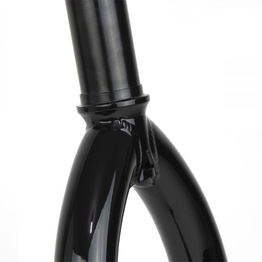 Close-up view of a black Elevn 7.0 Pro Light 20 Inch 10mm Fork crafted from 4130 Chromoly, set against a white background.