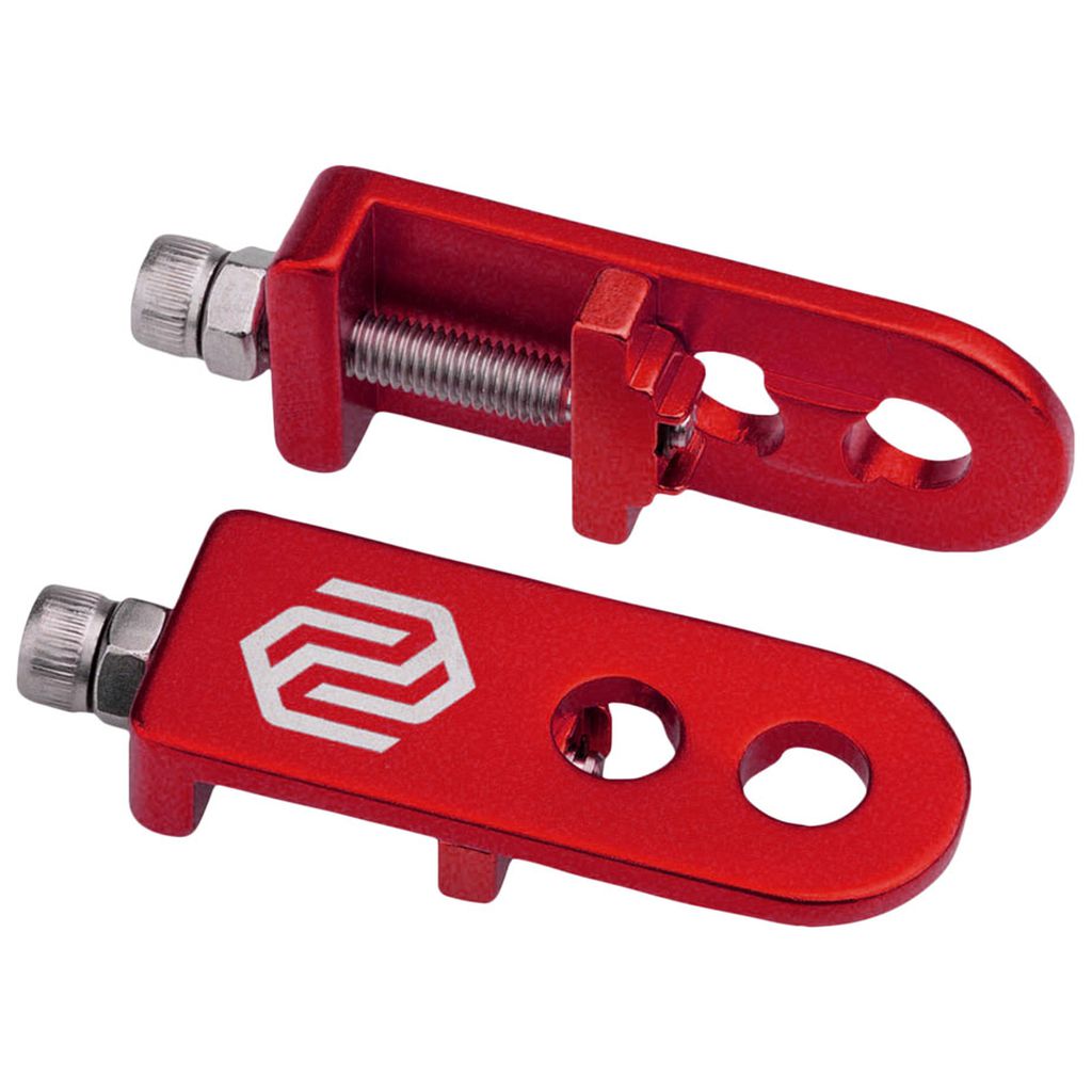 A pair of Promax C-1 Chain Tensioners on a white background, perfect for chain tensioners on a race bike.