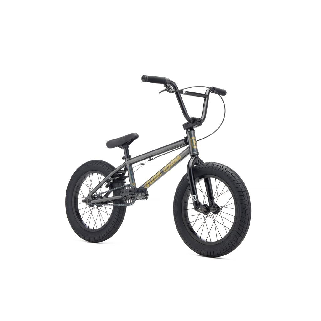 The Kink Carve 16 Inch Bike (2027) is a black BMX with thick tires, a padded seat, and straight handlebars, shown on a white background.