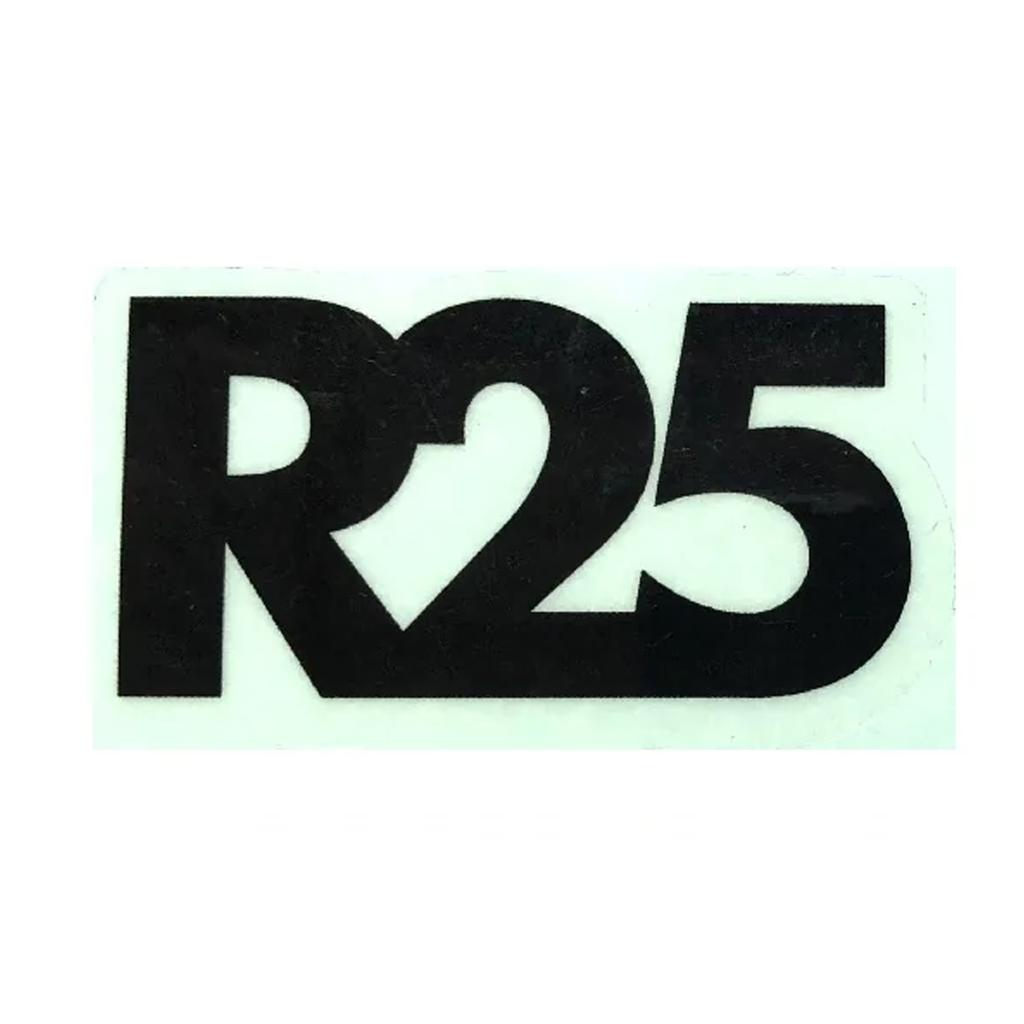 Black text "R25" in bold, with the "R" and "2" connected, on a white background—an ideal replacement Odyssey R25 Fork Decal.