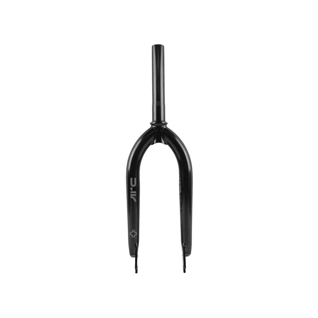 A Wethepeople ARC Fork, Murray Loubser signature BMX fork with straight steerer tube, shown in black from the front against a white background.
