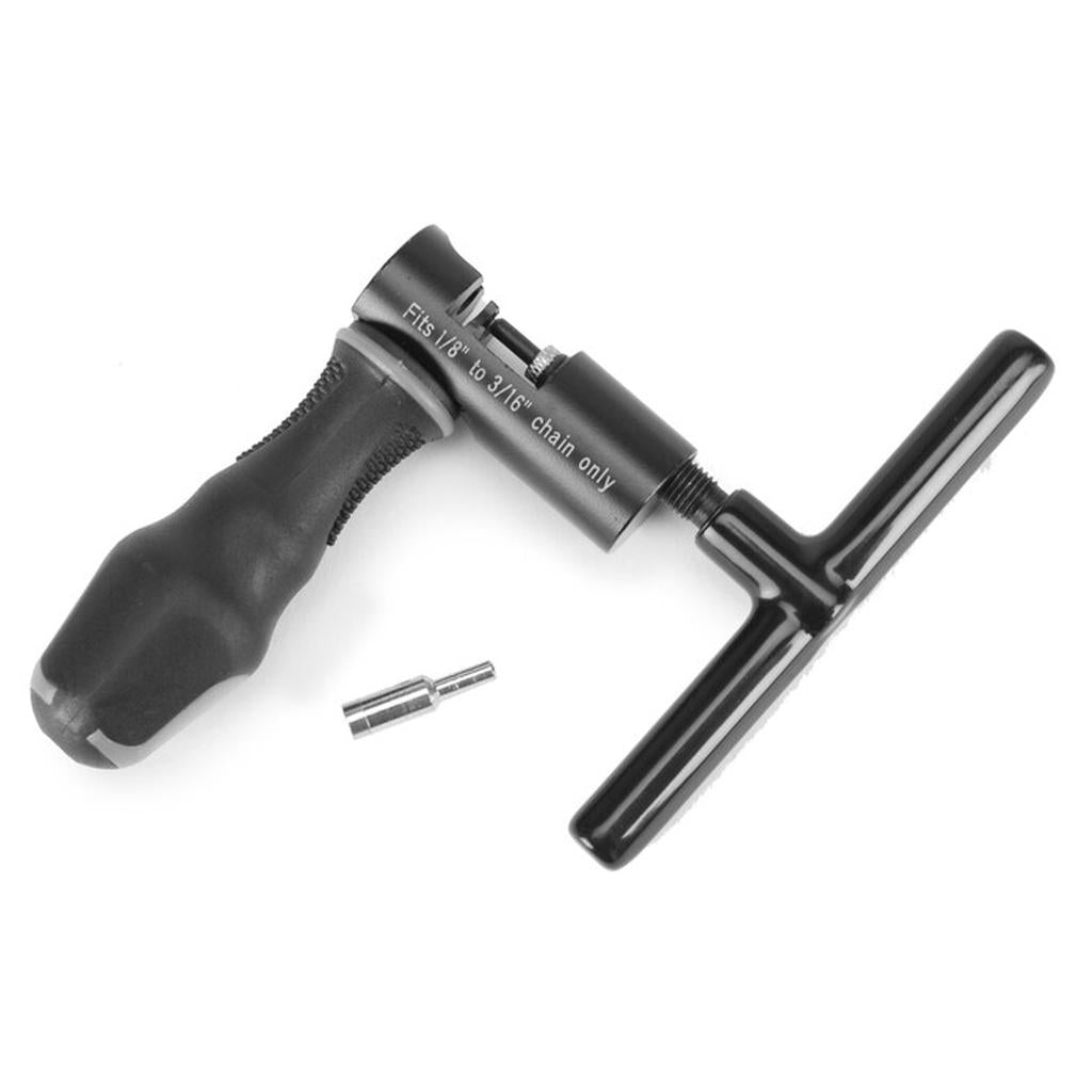 The Saltplus Pro Chain Breaker features a black handle and T-shaped crank, ideal for breaking freestyle BMX chains. Includes a small detachable metal pin for convenient maintenance.