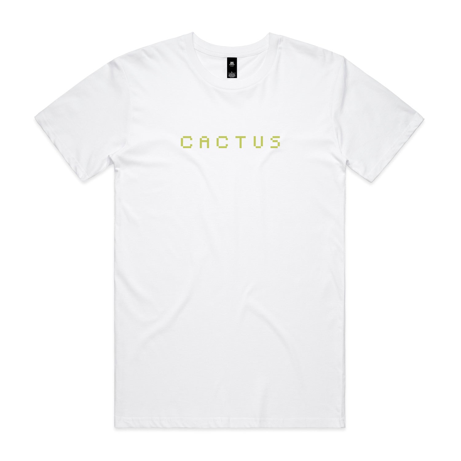 The Cactus BMX Mag 8 Bit T-Shirt White features limited edition pixel-style "CACTUS" lettering, perfect for fans of unique, retro branding.