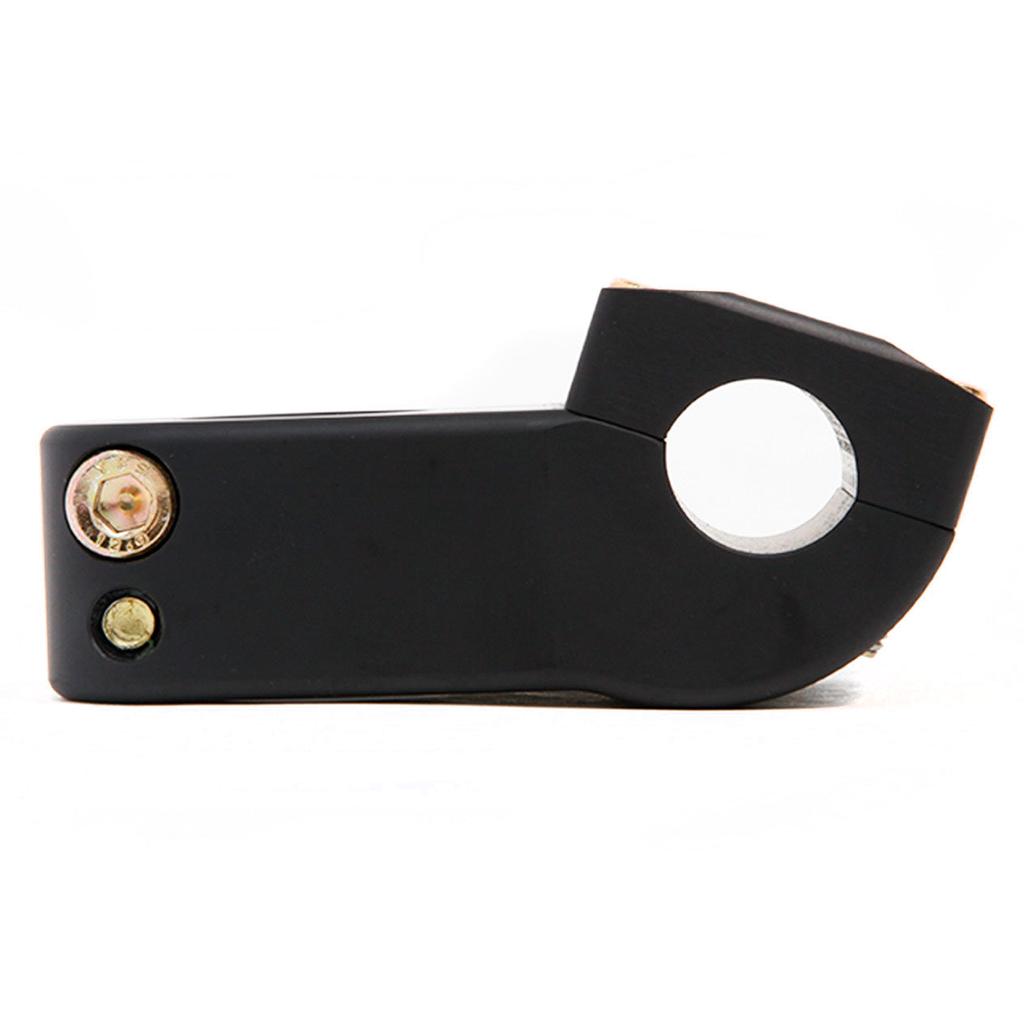 Black Fit Aitken Top Load Stem, Mike Aitken signature edition, features two visible bolts and a circular mounting opening. Shown in side profile on a white background. Made in the USA, limited edition.