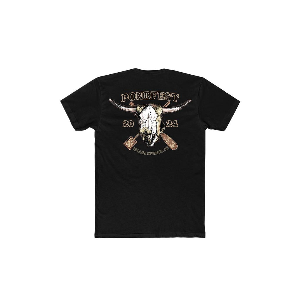 Celebrate Pondfest in style with the S&M Pondfest 2024 T-Shirt, showcasing a bold bull skull, crossed paddles, and "NOLENSVILLE, TN" on the back—the ideal campground tee for any outdoor adventure!.