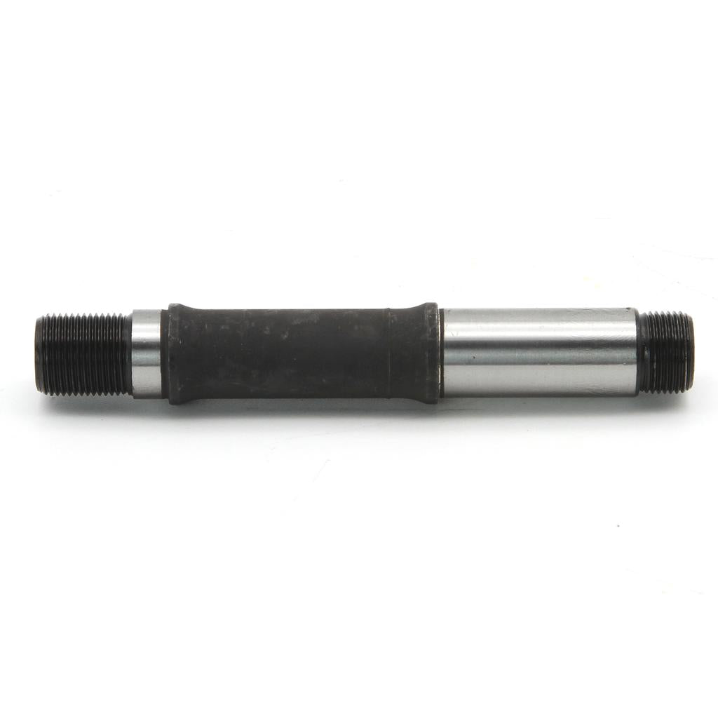 The Eclat Exile Axle is a metal bicycle bottom bracket spindle with threaded ends, shown horizontally on a plain white background—perfect as a replacement female axle for your essential bike parts collection.