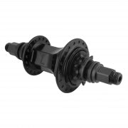 The Alienation Planetary Venus Freecoaster hub, black with spoke flanges and visible axle ends, is designed for street and park BMX riding, shown isolated on a white background.
