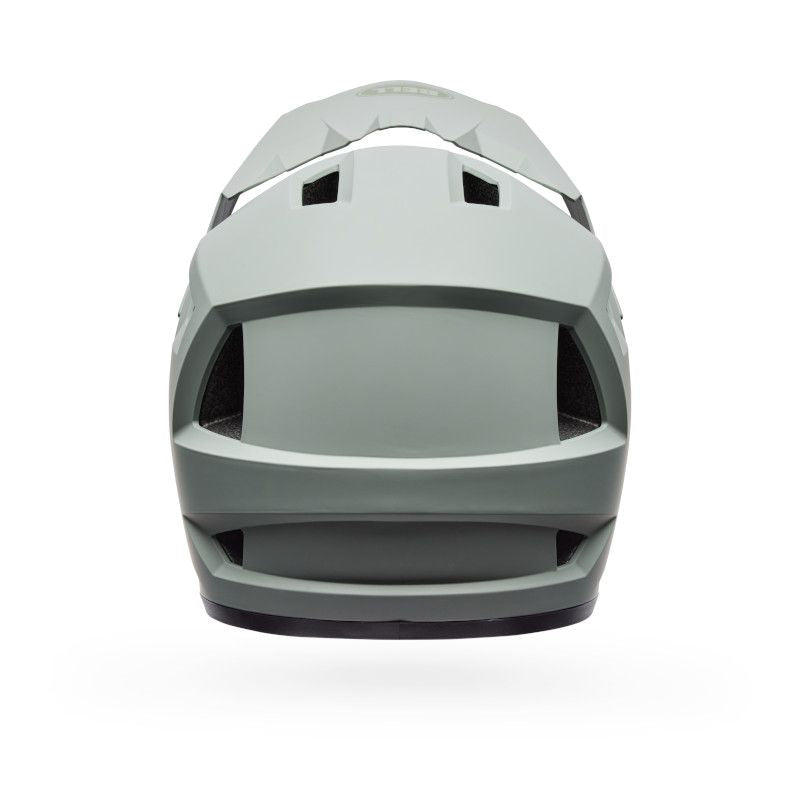 The Bell Sanction 2 Dark Grey helmet, shown from the front, features wide air vents and a sleek, angular design—making it an ideal entry-level choice for riders seeking both style and protection.