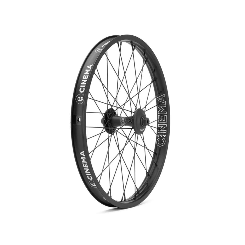 The Cinema 444/Pilot Front Wheel features a black double-wall rim with silver spokes and a Cinema 444 front wheel logo, shown against a white background.