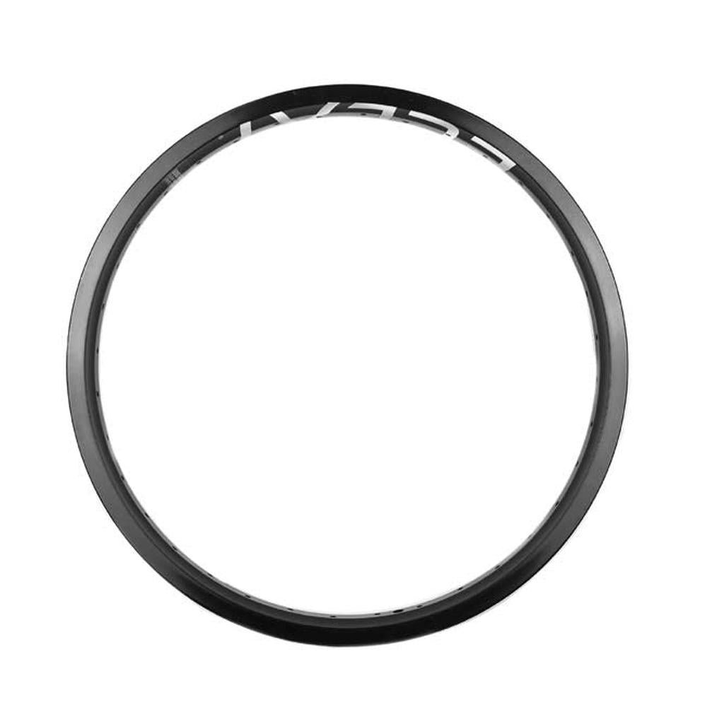 The Eclat Cortex OS X Bondi Logo Front Wheel is a black circular bicycle rim with stainless steel spokes and white text at the top, shown against a white background.