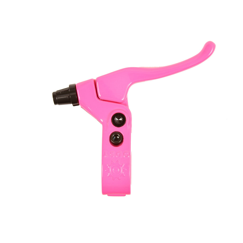 Odyssey Springfield Brake Lever in bright pink, isolated on a white background.