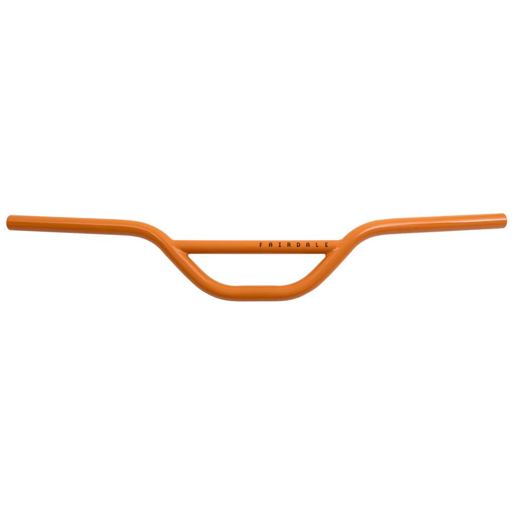Orange Fairdale MX-4 Bars, a BMX-style chromoly handlebar with a rise and crossbar, isolated on a white background.