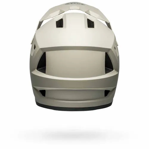 Front view of the Bell Sanction 2 Matte Cement helmet, an entry-level BMX helmet featuring multiple rectangular vents and a modern, angular matte beige design.