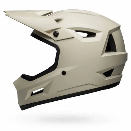 Side view of the Bell Sanction 2 Matte Cement helmet, an entry-level motocross or BMX helmet with a geometric design and multiple air vents.