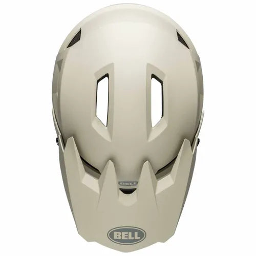 The Bell Sanction 2 Matte Cement helmet, shown from above with two large ventilation slots and the Bell logo on the back, is ideal as an entry-level or lightweight BMX helmet.